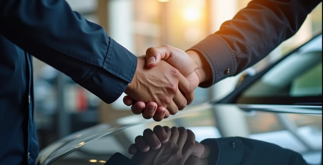 Poignée de main entre acheteur et vendeur automobile